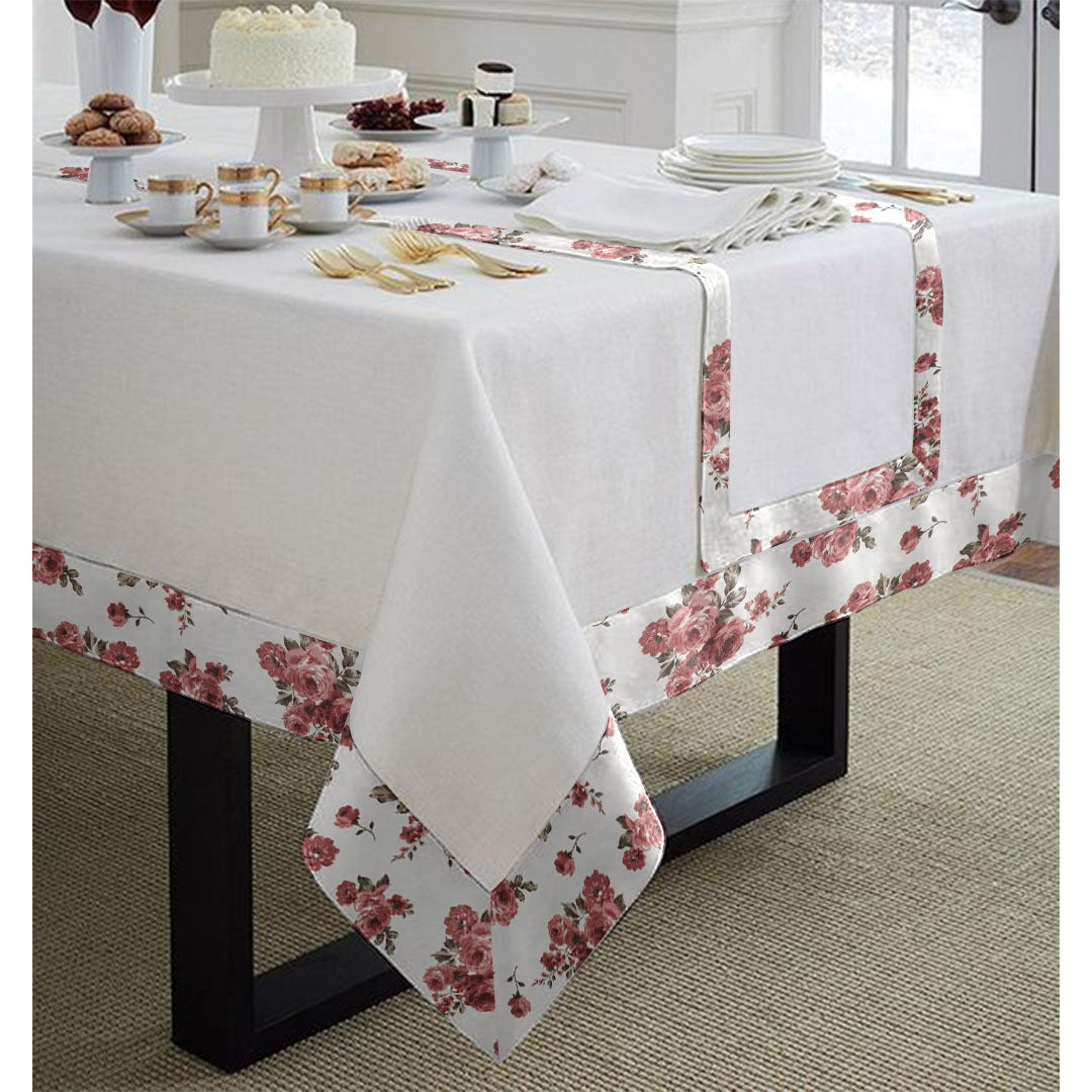 Decorative Tablecloth With Print Bordered Rose Garden