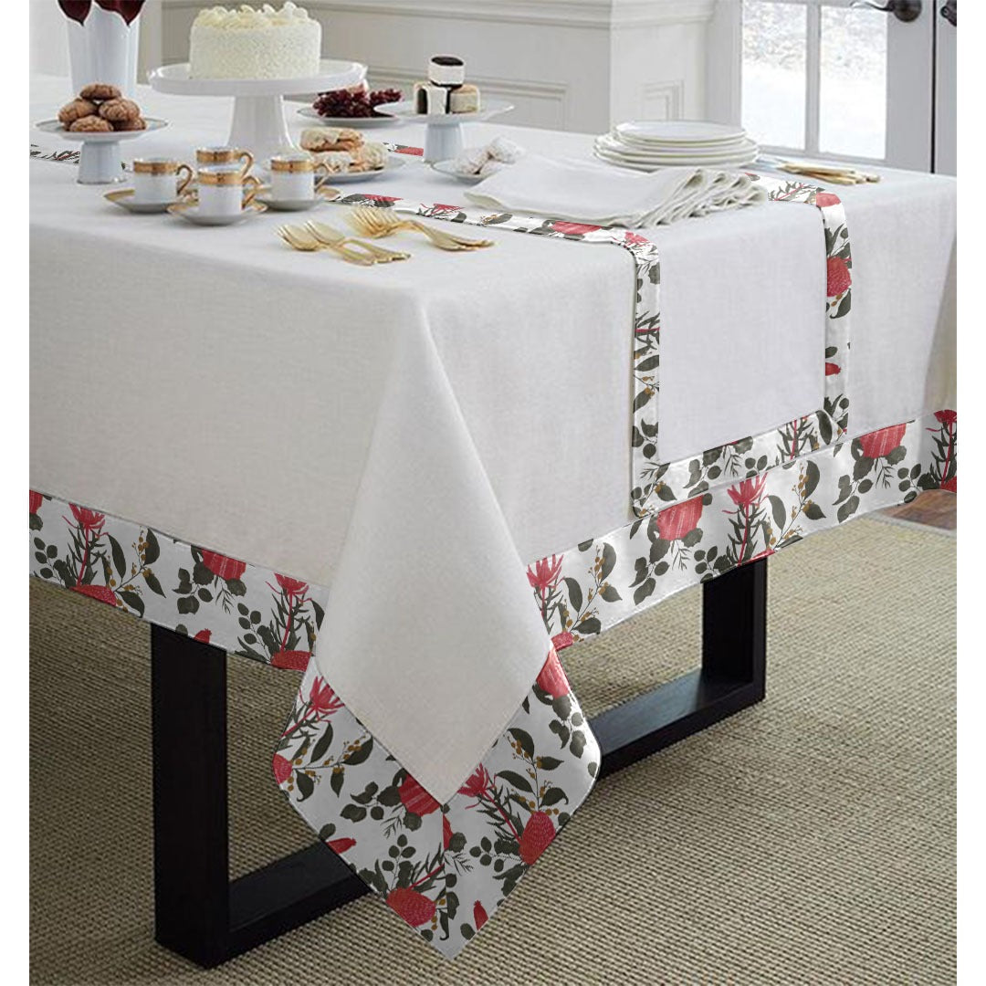 Print Bordered Cotton Dinning Set - Red Rose