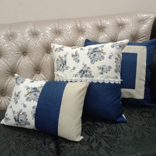 5Pc Blue Enchanted Cushion Cover Set  -Jute cushion