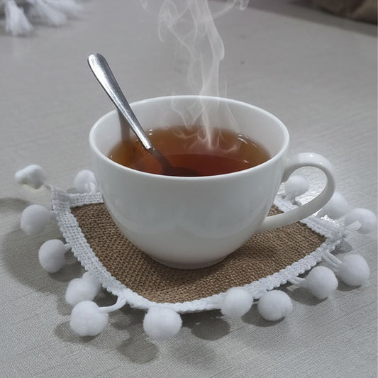 Jute Coasters Set Brown With Cute PomPom