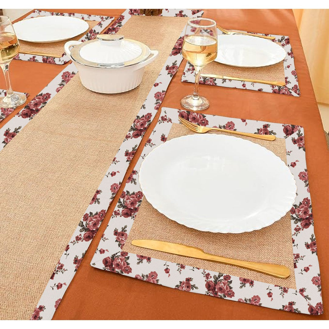 Jute Dinning Set With Border- Rose Garden