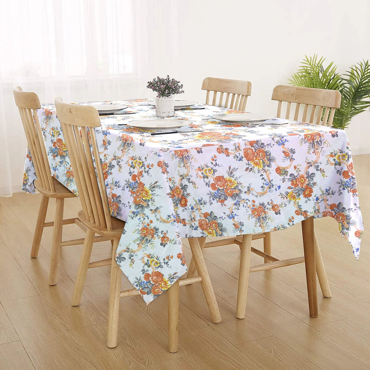Decorative Printed Cotton Table cover - Rose Garden Beige