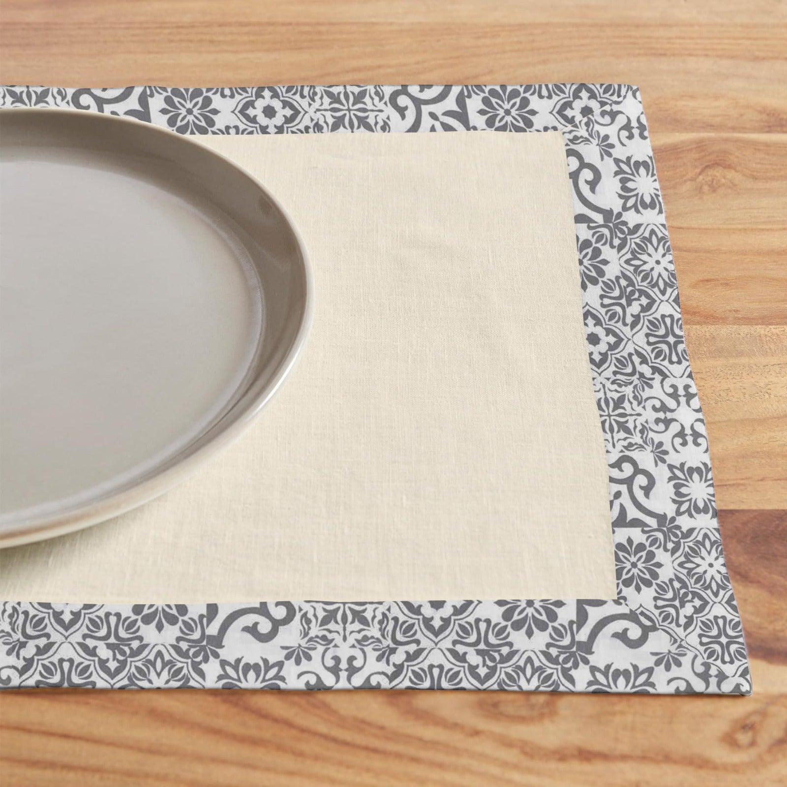 Print Bordered Cotton Dinning Set - Elliam Grey