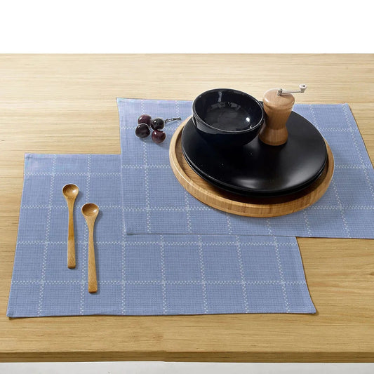Waterproof Cotton Reversible Dinning Set - Modern Vintage Blue Check - 99 Bedding Store
