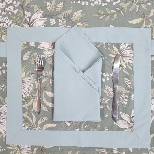 Aqua Bordered Printed Cotton Reversable Dinning Set - Green Garden