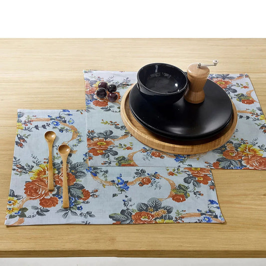 Printed Cotton Revrsable Dinning Set - Rose Garden Beige
