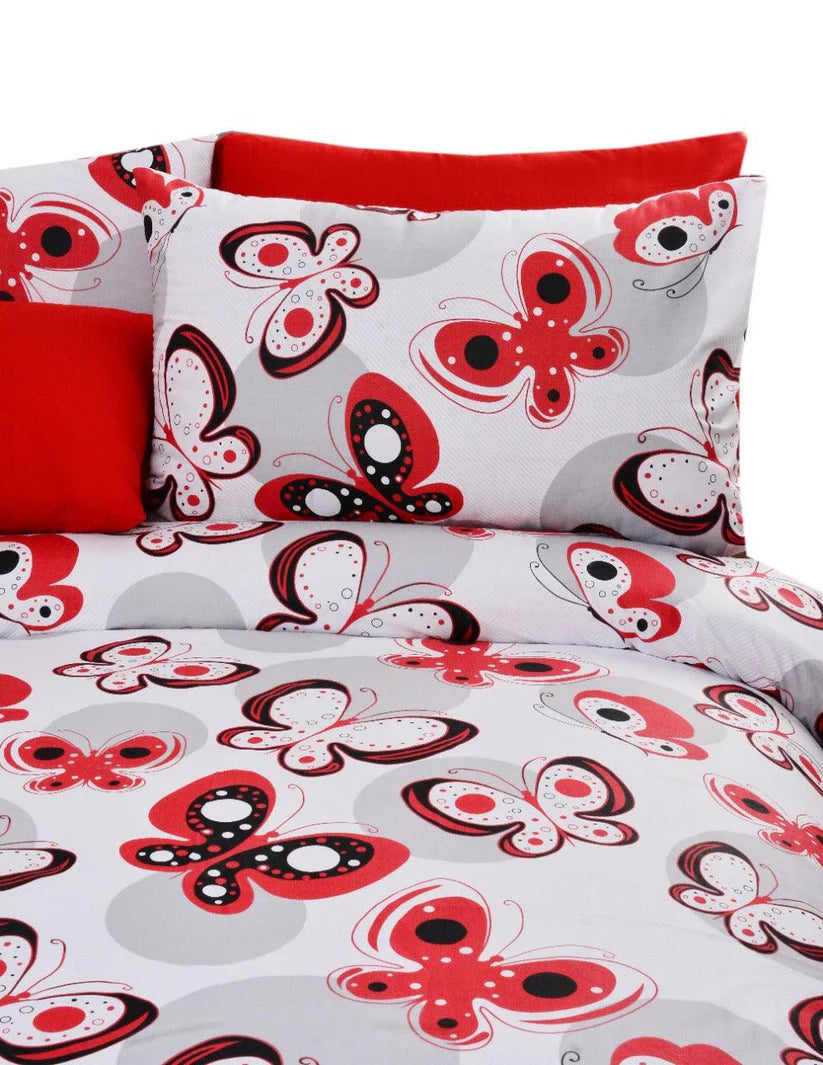 Cotton Printed Double Bed sheet Butterfly Red - 99 Bedding Store