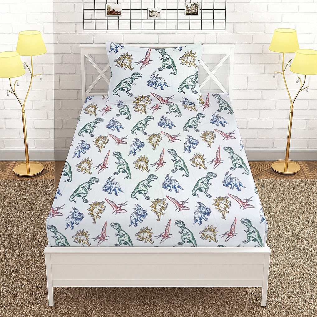 The Dino Printed Kids Fitted Sheet set
