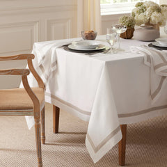 Decorative Cotton Tablecloth - White With Beige Ribon Work