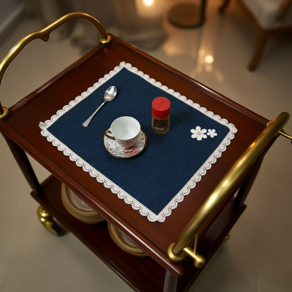 Jute Tolley Mat Set With Cute Lace and Flowers-