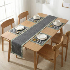 Charcoal Grey Jute Dinning Set With Printed Border-