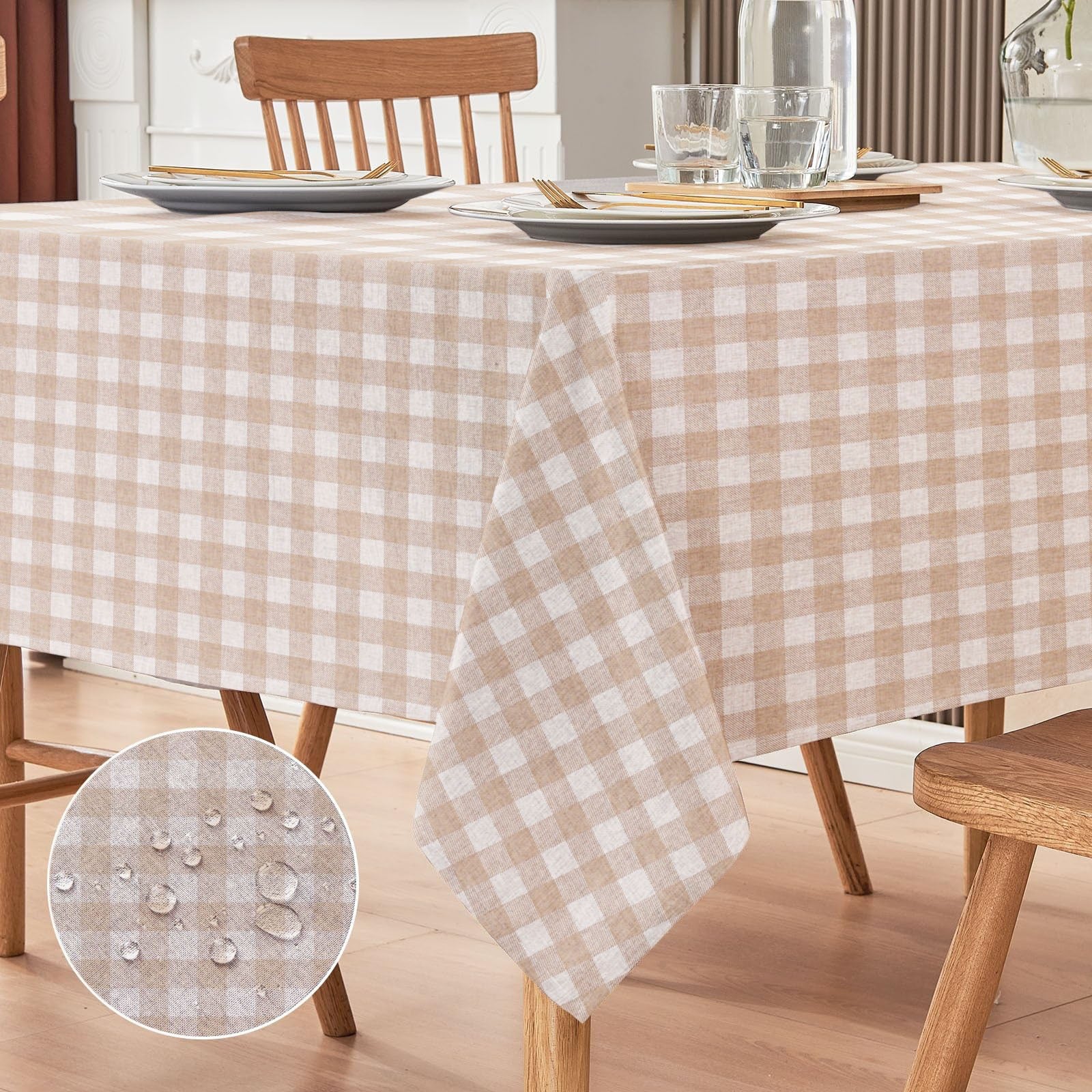 Waterproof Decorative Printed Cotton Table cover -Beige Check - 99 Bedding Store