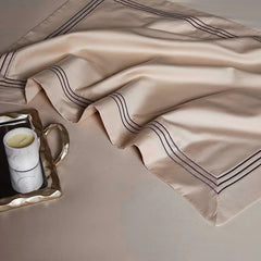 Embroidered Cotton Satin Luxury Baratta Stitch Tetra Line Duvet Set-Beige - 99 Bedding Store