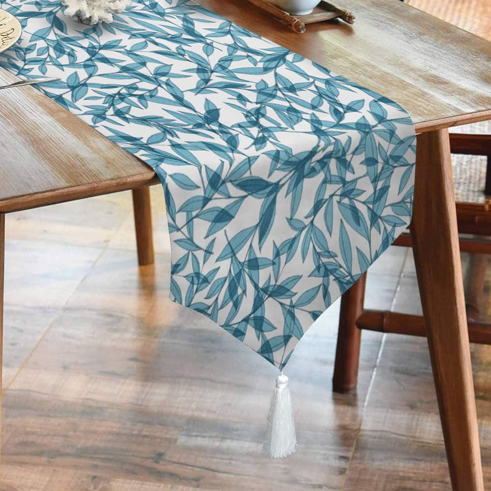 Waterproof Cotton Printed Table Runner With Tesal - Green Leaf - 99 Bedding Store