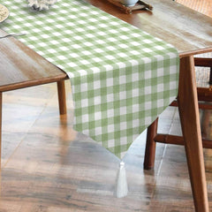 Waterproof Cotton Printed Table Runner With Tesal - Green Check - 99 Bedding Store