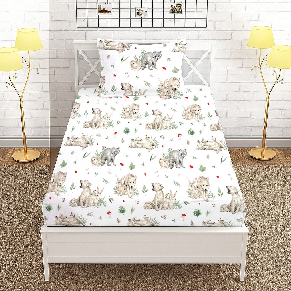 Bear and nature Printed Kids Fitted Sheet set