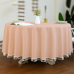 Cotton Decorative Round Tablecloth With Tesals-