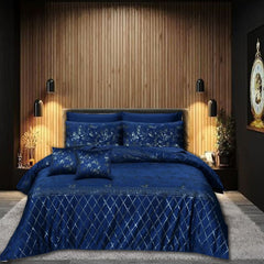 8 Pcs Luxury Greek Border Velvet Duvet Cover Set - Royal Blue