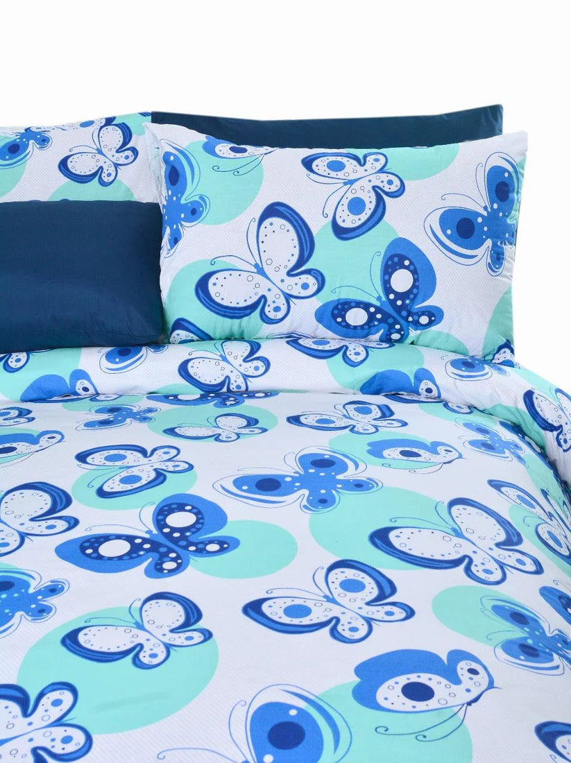 Cotton Printed Double Bed sheet Butterfly Blue - 99 Bedding Store