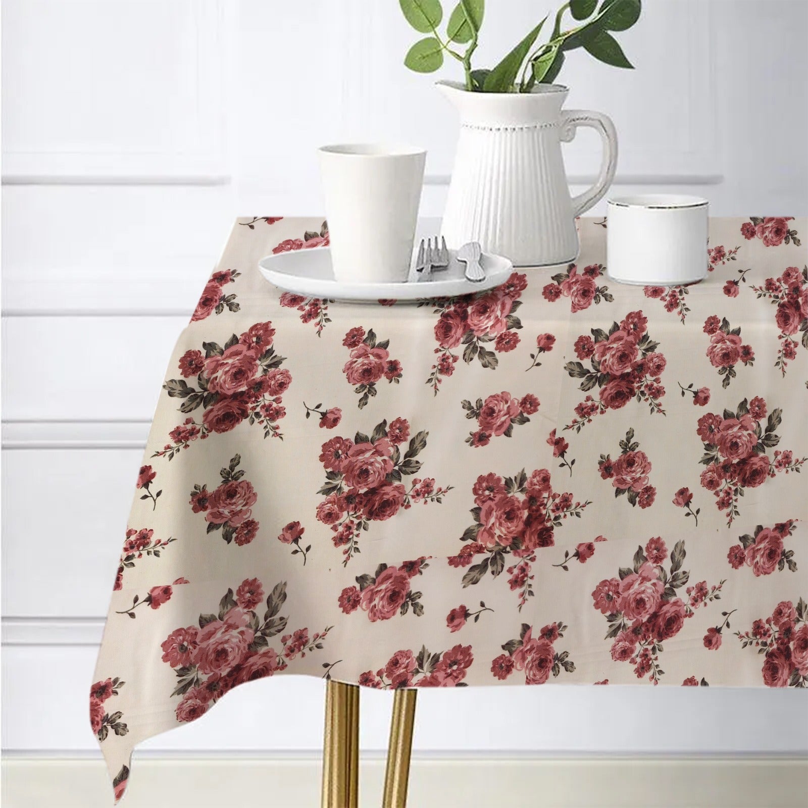 Waterproof Decorative Printed Cotton Table cover - Rose Garden