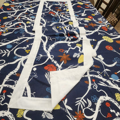Dove White Bordered Printed Cotton Reversable Dinning Set - Blue Blossom