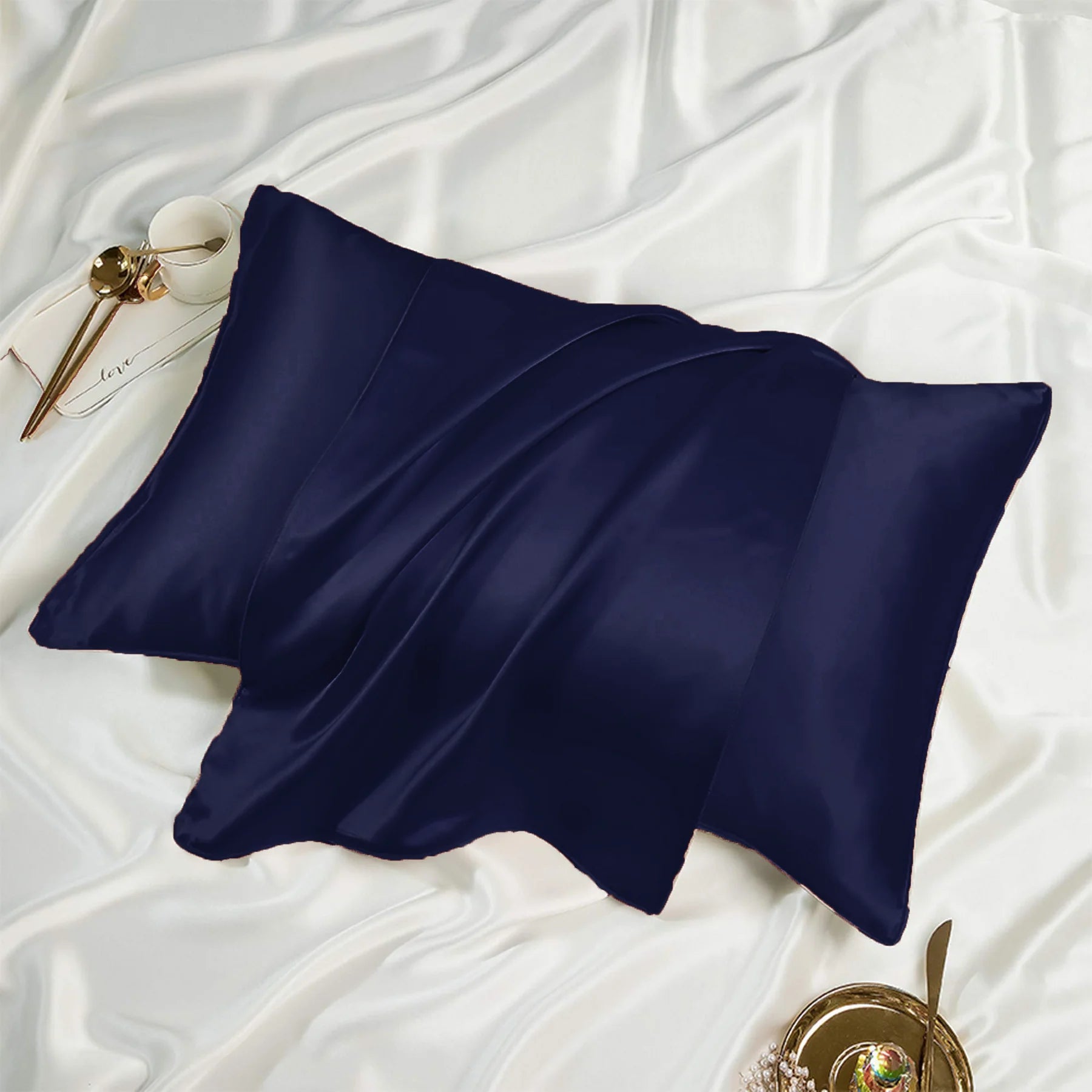 Mulberry Silk Pillowcase Pair Navy Blue - 99 Bedding Store