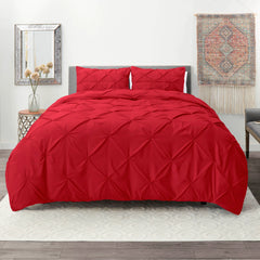 Luxury Cotton Satin Pintuck Duvet Cover Set - Red - 99 Bedding Store