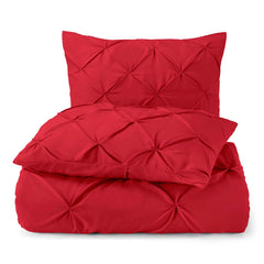 Luxury Cotton Satin Pintuck Duvet Cover Set - Red - 99 Bedding Store