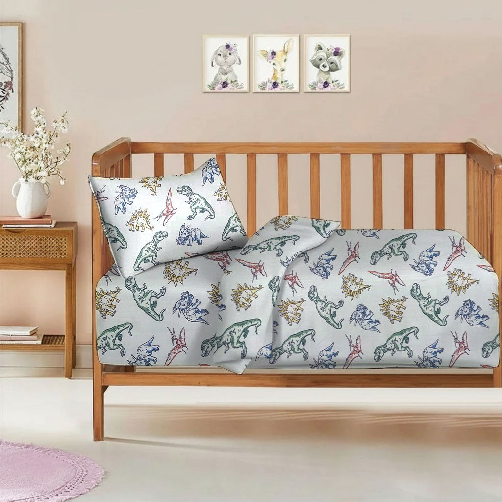 3 Pcs Printed Baby cot set -The Dino