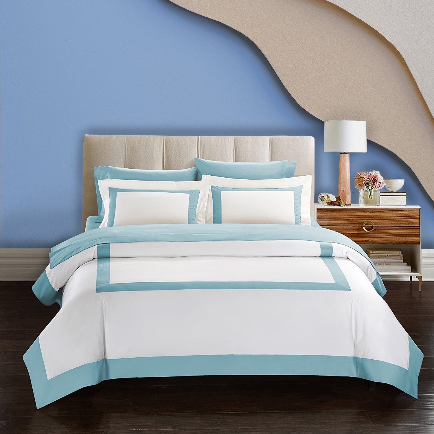 White And Aqua Blue Luxury Multi Box Egyptian Cotton Duvet Set - 99 Bedding Store