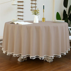 Cotton Decorative Round Tablecloth With Tesals-