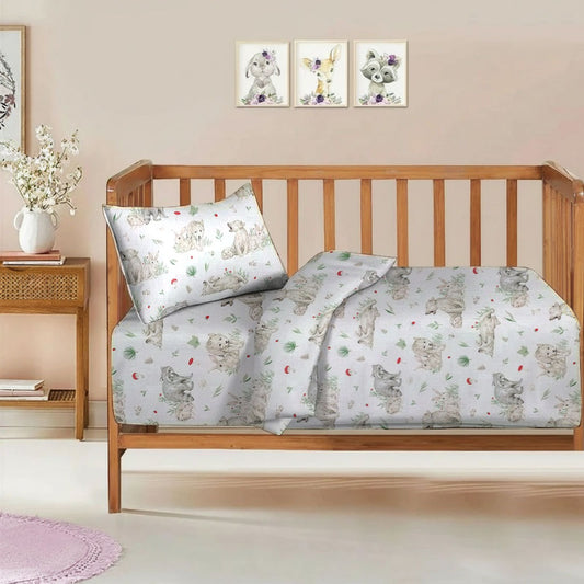 3 Pcs Printed Baby cot set -Woodland Animal