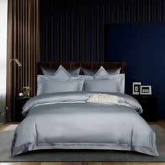 Embroidered Cotton Satin Luxury Baratta Stitch Tetra Line Duvet Set-Silver Grey - 99 Bedding Store