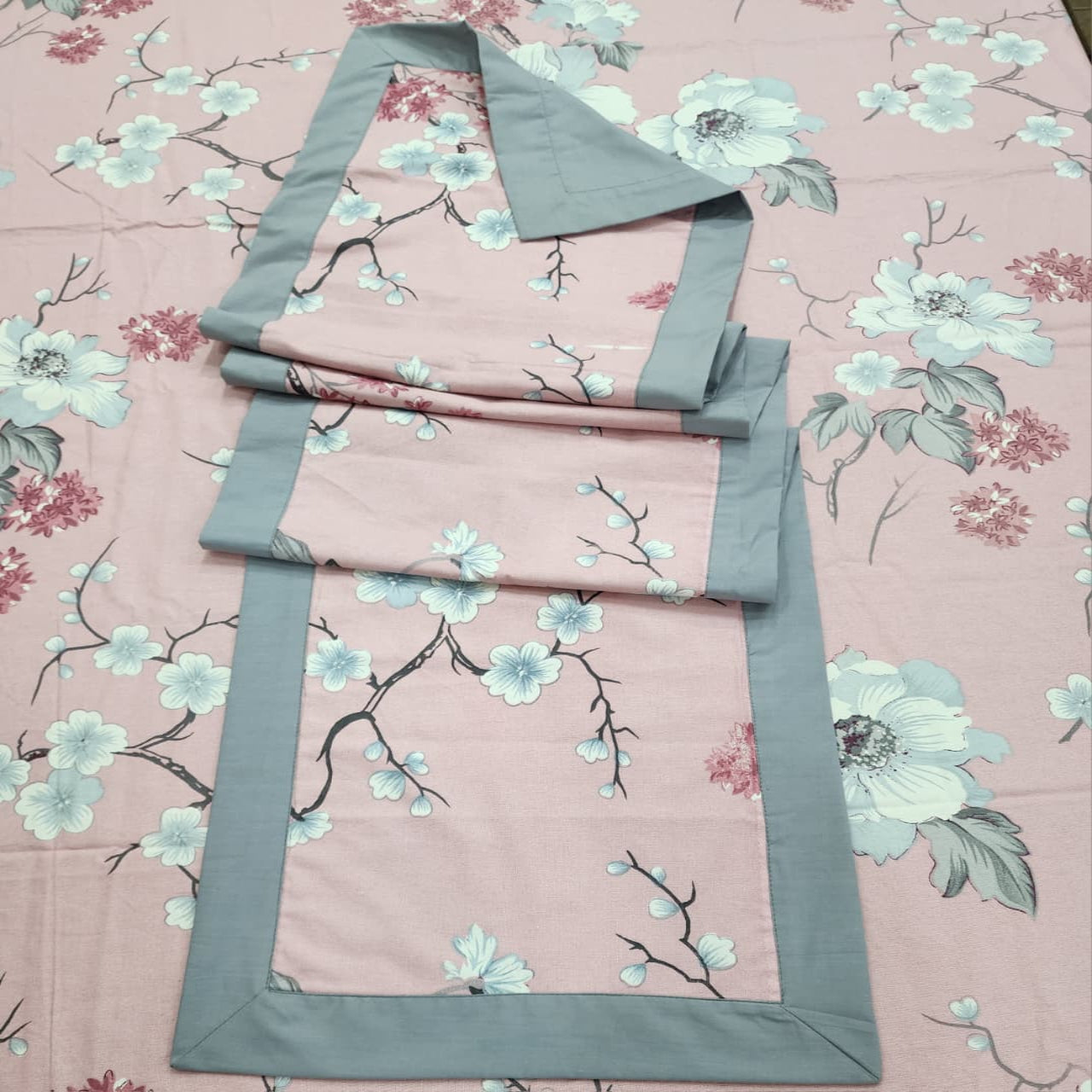 Grey Bordered Printed Cotton Reversable Dinning Set - New Rose Garden