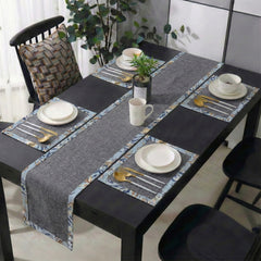 Charcoal Grey Jute Dinning Set With Printed Border-