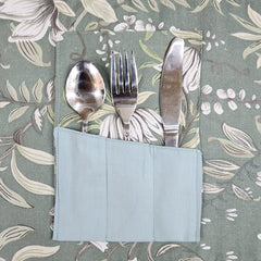 Aqua Bordered Printed Cotton Reversable Dinning Set - Green Garden
