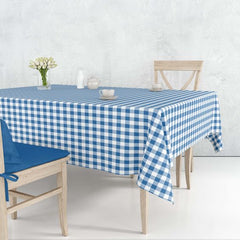 Waterproof Decorative Printed Cotton Table cover -Blue Check - 99 Bedding Store