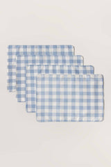 Waterproof Cotton Table Mat Set - Blue Checked - 99 Bedding Store