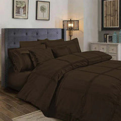 Square Pleated Cotton Quilt Cover Set - Dark Brown - 99 Bedding Store