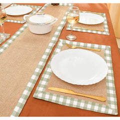 Jute Dinning Set With Border- Green Check