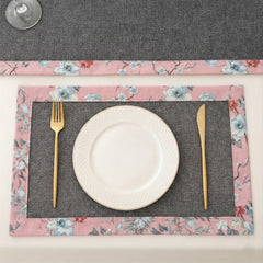 Charcoal Grey Jute Dinning Set With Printed Border-
