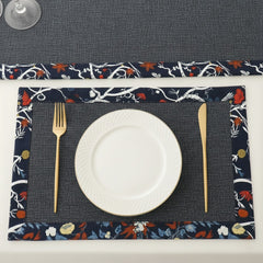 Charcoal Grey Jute Dinning Set With Printed Border-