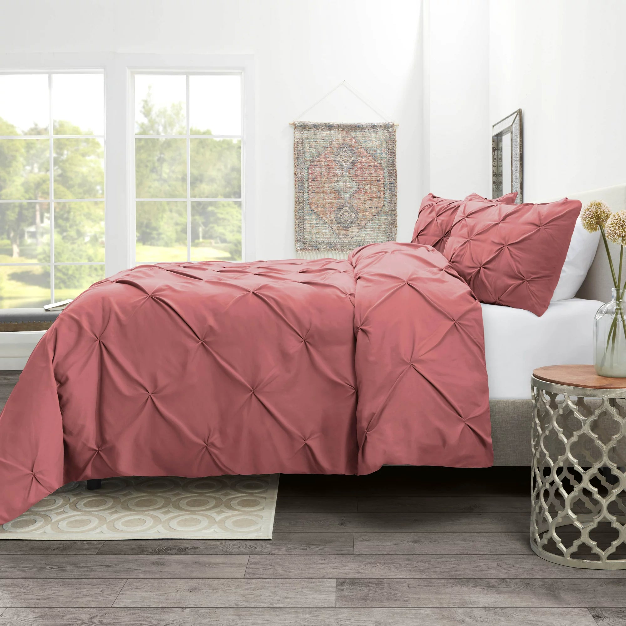 Luxury Cotton Satin Pintuck Duvet Cover Set - Mauve - 99 Bedding Store