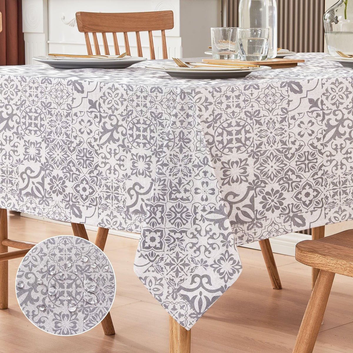 Waterproof Decorative Printed Cotton Table cover - Allium Grey - 99 Bedding Store