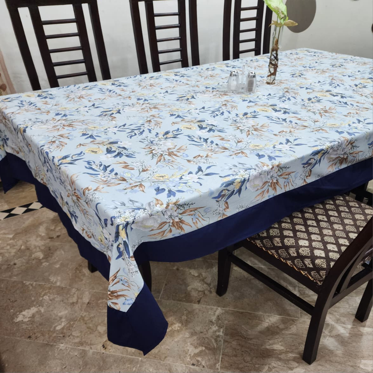 Royal Blue Bordered Printed Cotton Reversable Dinning Set - Summer Fresh