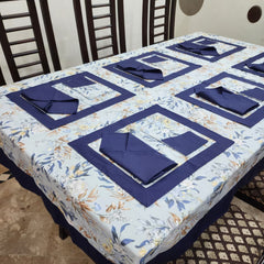 Royal Blue Bordered Printed Cotton Reversable Dinning Set - Summer Fresh