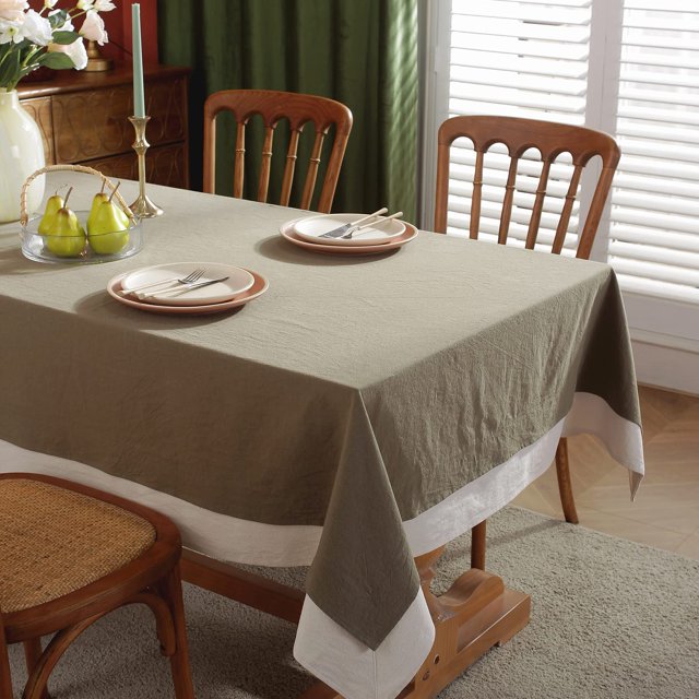 Decorative Tablecloth - Dark Beige With White Bordered - 99 Bedding Store