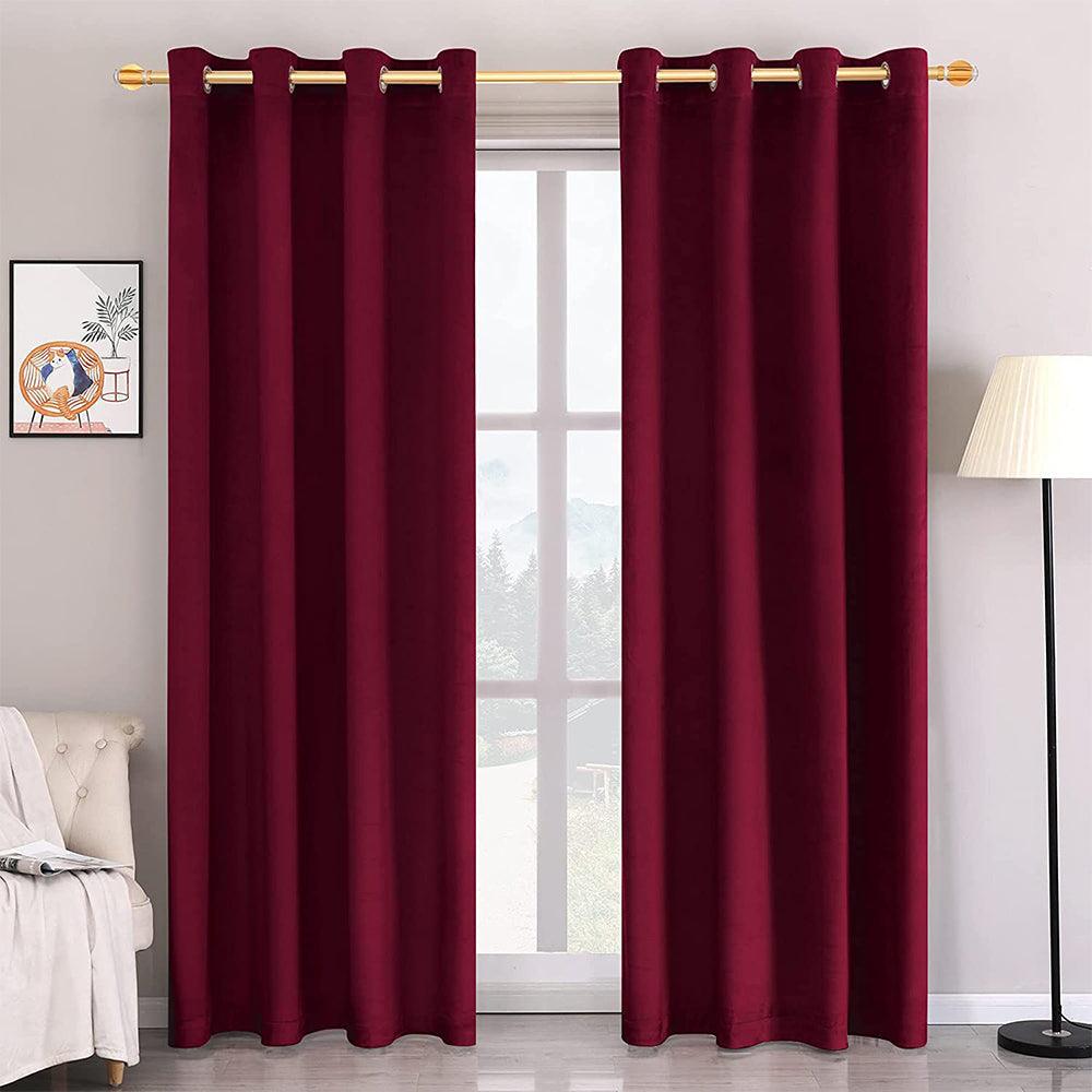 2 PC Plain Dyed Eyelet Curtains with lining-Dark Maroon - 99 Bedding Store