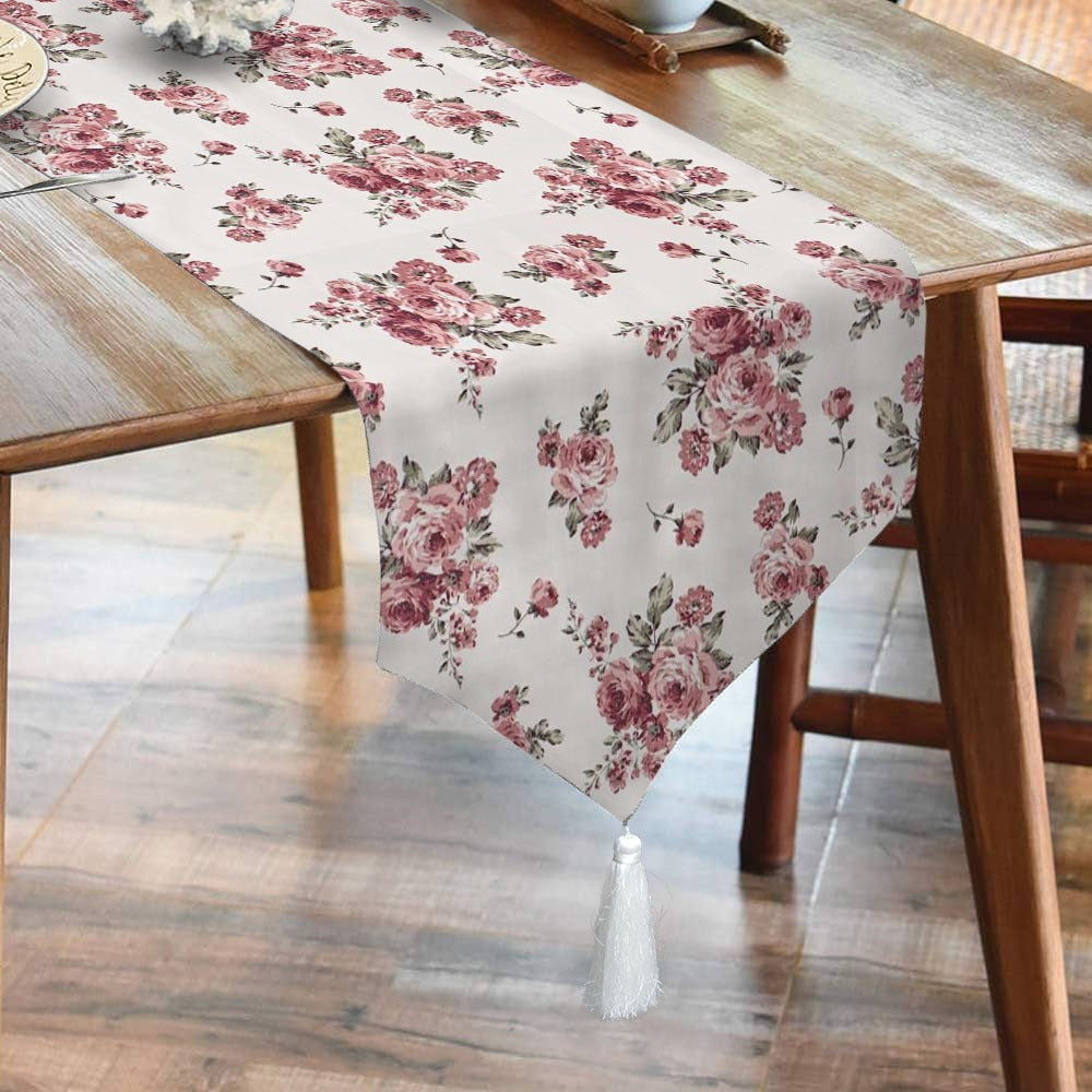 Waterproof Cotton Printed Table Runner With Tesal - Rose Garden - 99 Bedding Store