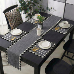 Charcoal Grey Jute Dinning Set With Printed Border-